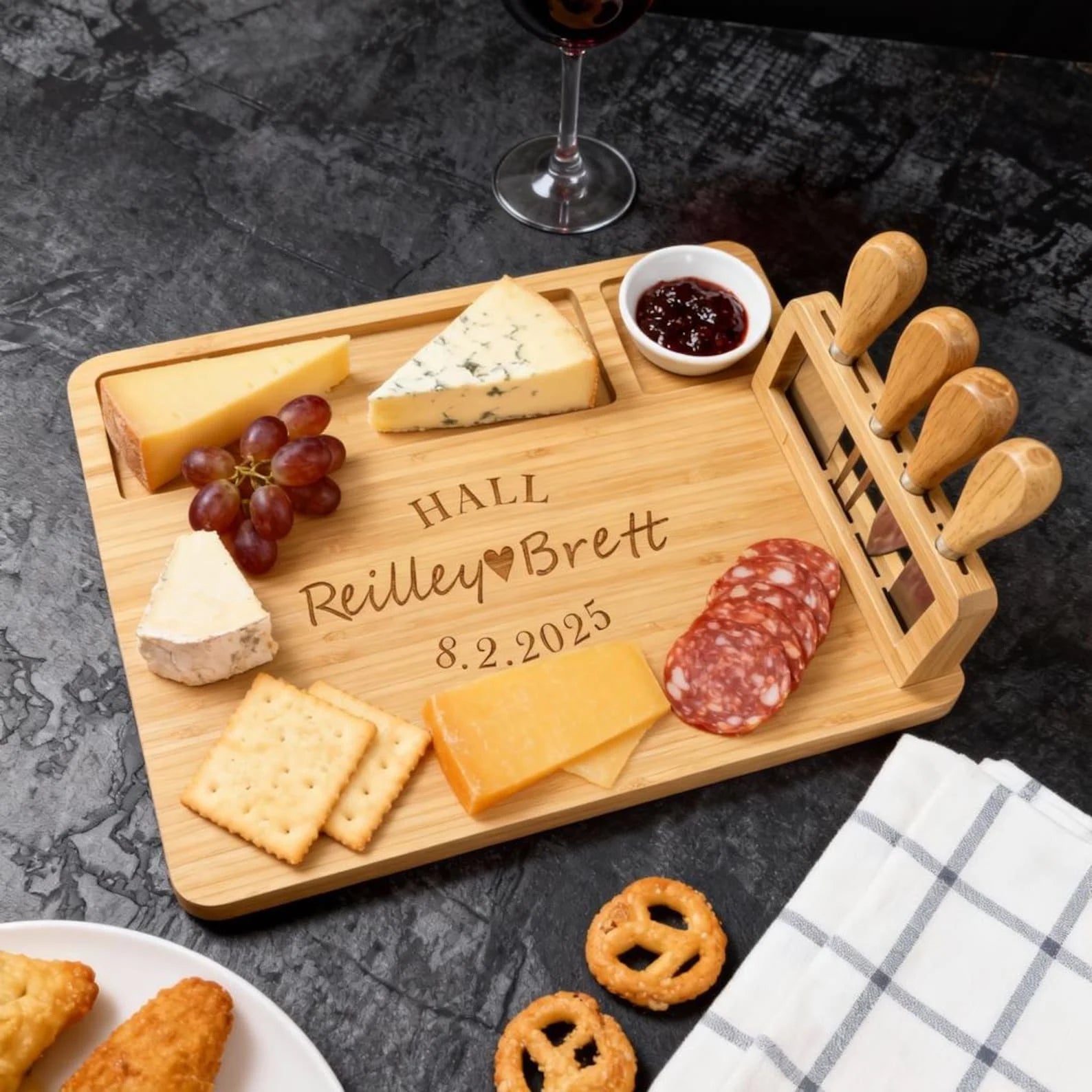 Personalized Cheese Board with Magnetic Knife Stand