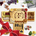 Personalized 3-Drawer Bamboo Charcuterie Board with Tray & Utensils Set