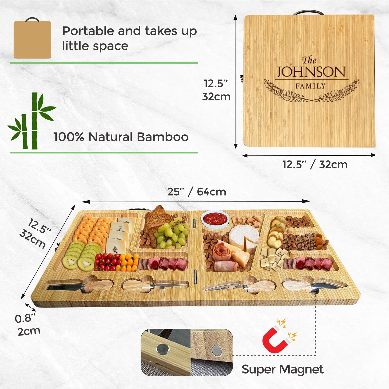Personalized Folding Bamboo Cheese Board & Knife Set