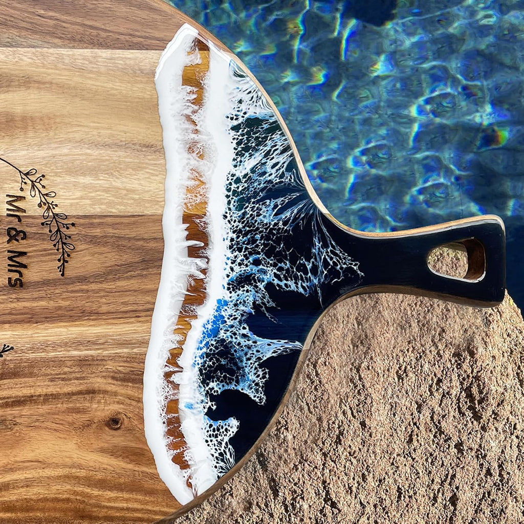 Personalized Ocean Wave Round Cutting Board - Engagement Gift