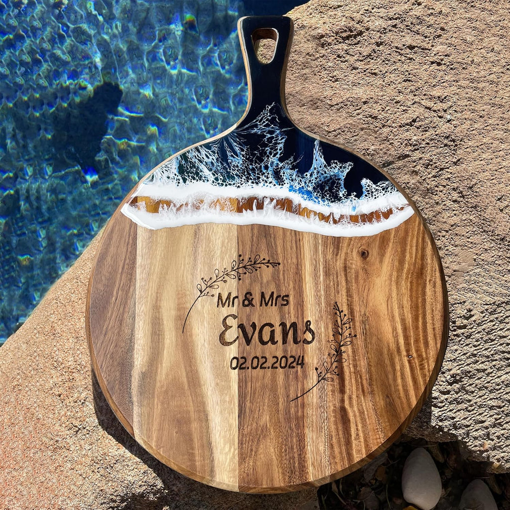 Personalized Ocean Wave Round Cutting Board - Engagement Gift