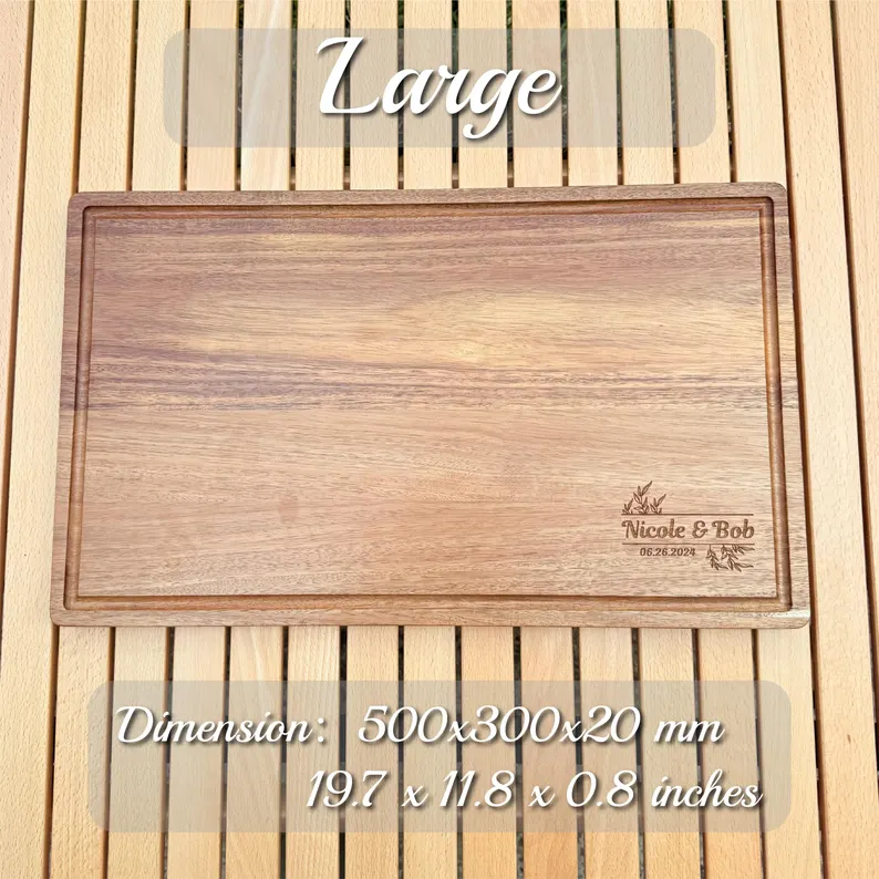Personalized Acacia Cutting Board with Juice Groove - 2 Sizes Available