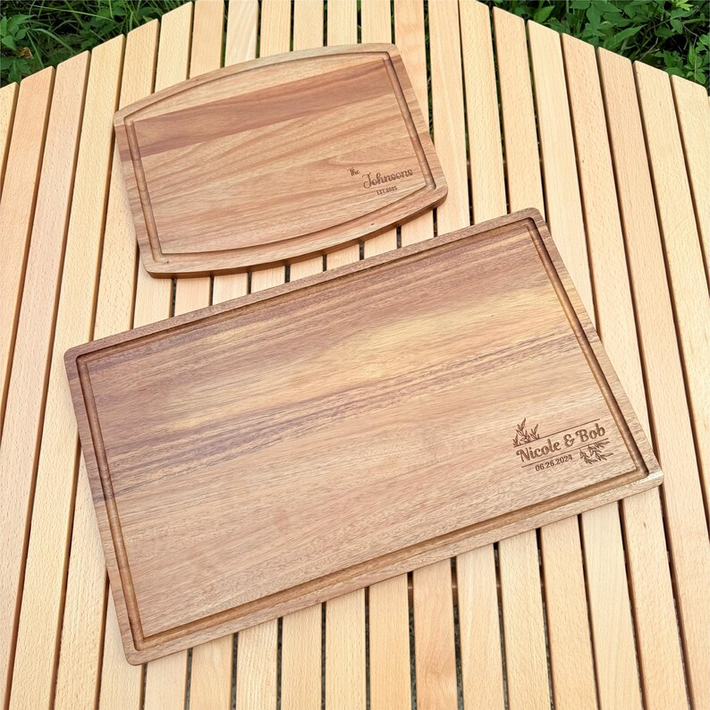 Personalized Acacia Cutting Board with Juice Groove - 2 Sizes Available