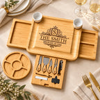 Bamboo_charcuterie_board_with_open_drawers_cheese_tools_and_Smith_engraving