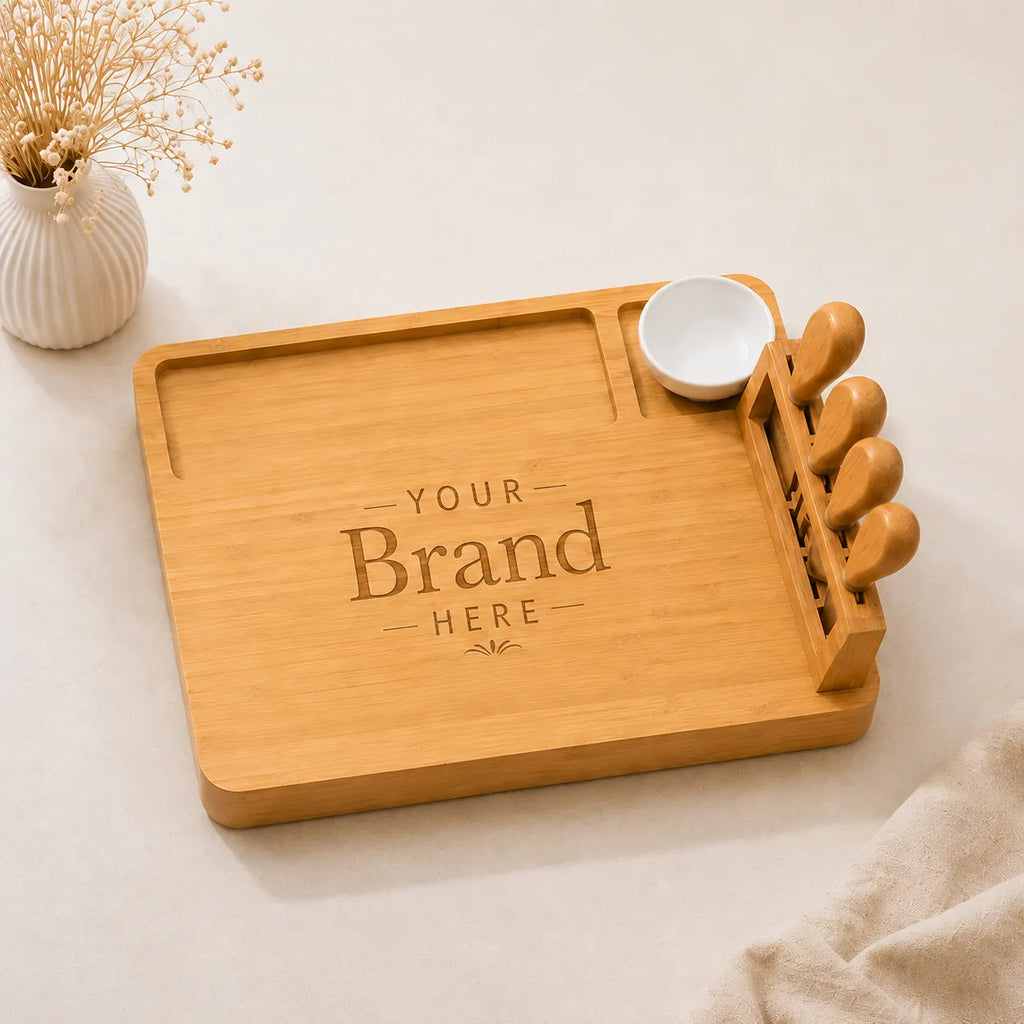 Custom Logo Cheese Board with Magnetic Knife Stand