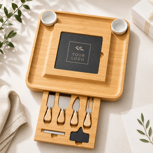 Custom Bamboo Cheese Board Set with Logo
