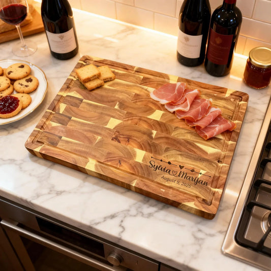 Personalized End Grain Butcher Block Board - Acacia Wood Cutting Board