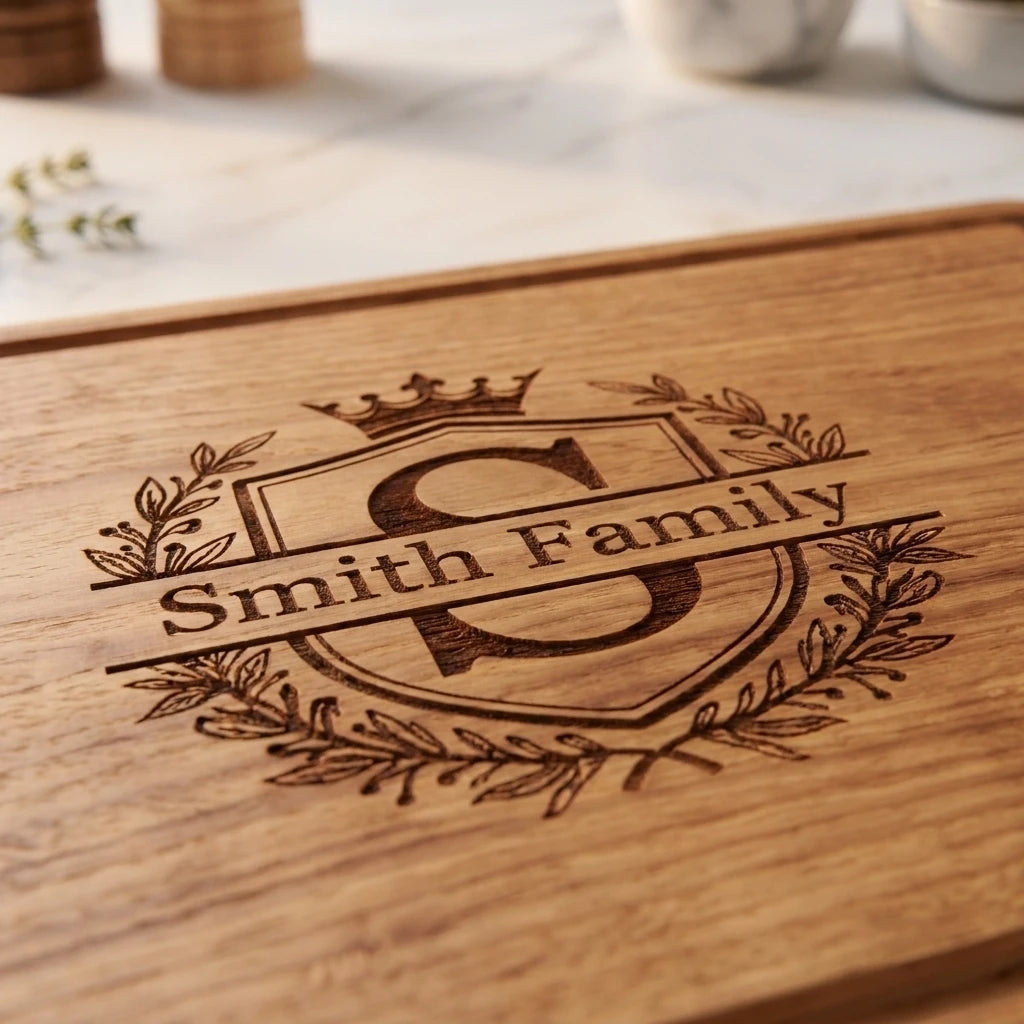 Close_up_of_Smith_Family_crest_engraving_on_wooden_board