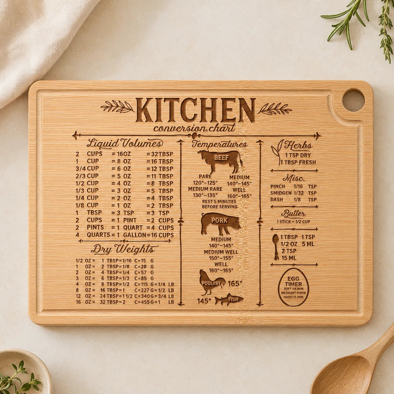Custom Whole Bamboo Cutting Board with Stand | Mother's Day Gift