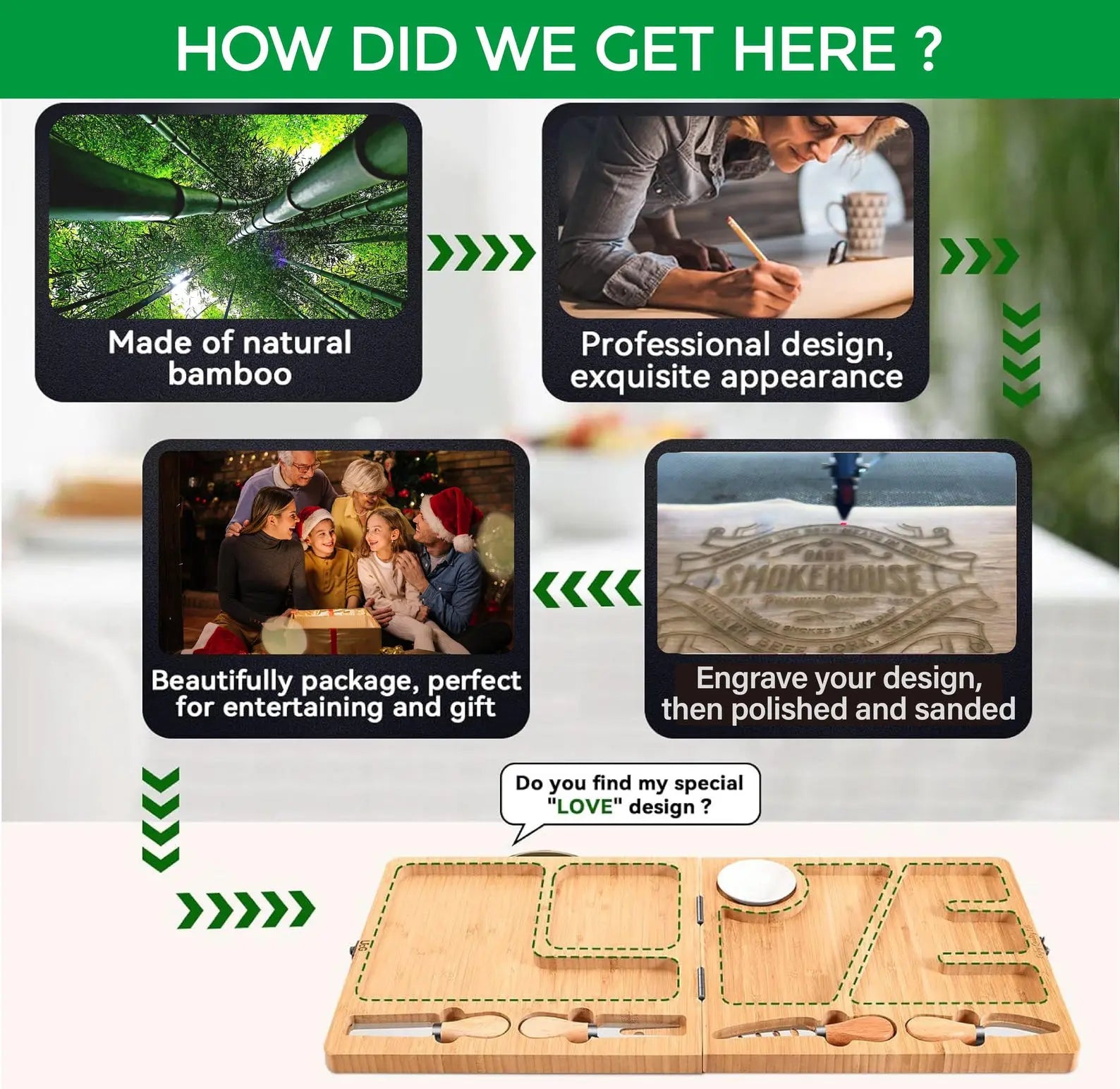 Custom bamboo charcuterie board production and engraving process