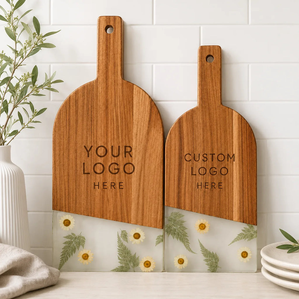 Custom Floral Resin Charcuterie Board with Logo