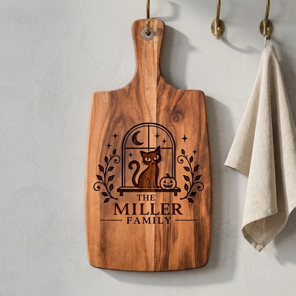 Halloween_Miller_family_engraved_paddle_board_hanging_on_wall_hook