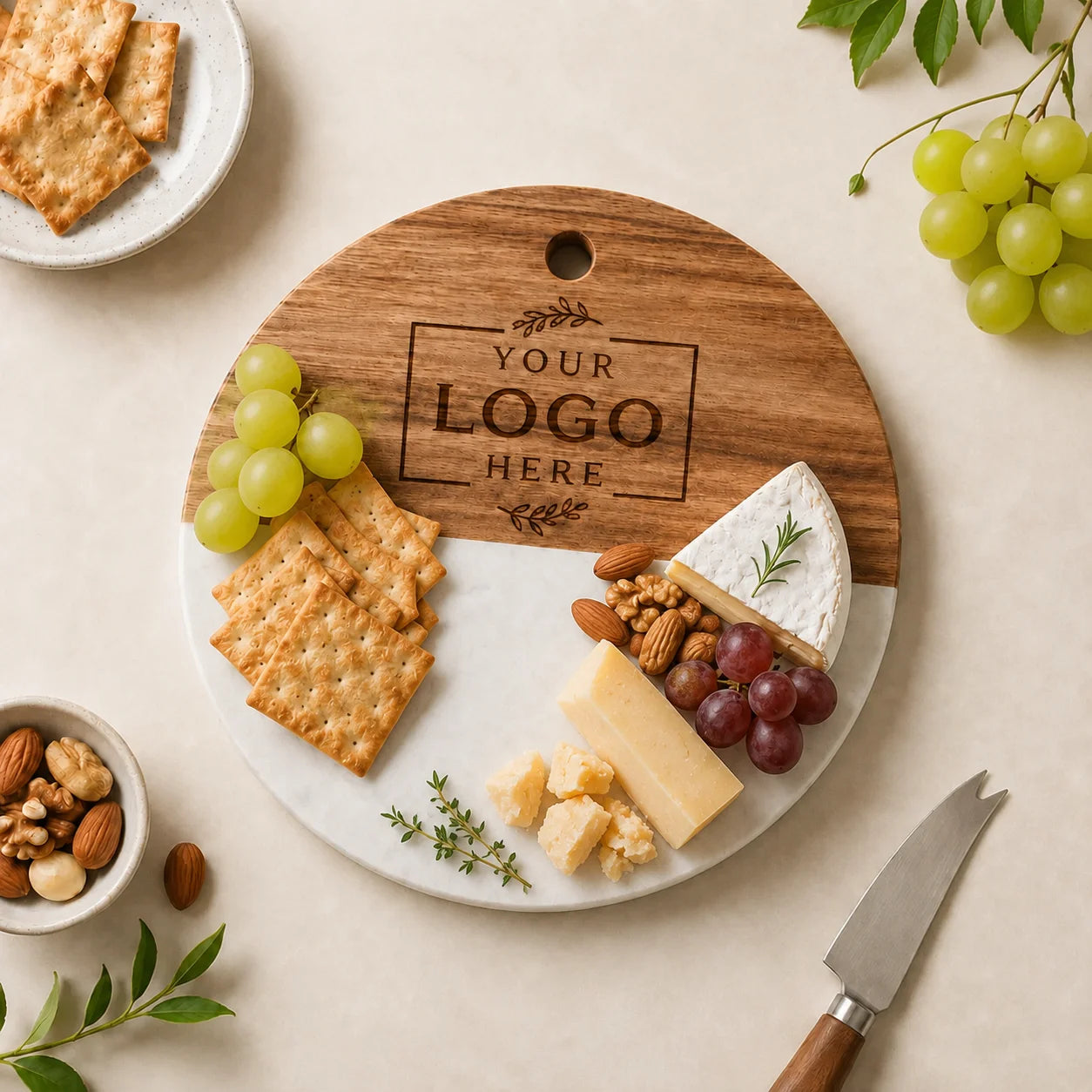 Custom Round Marble Charcuterie Board with Logo