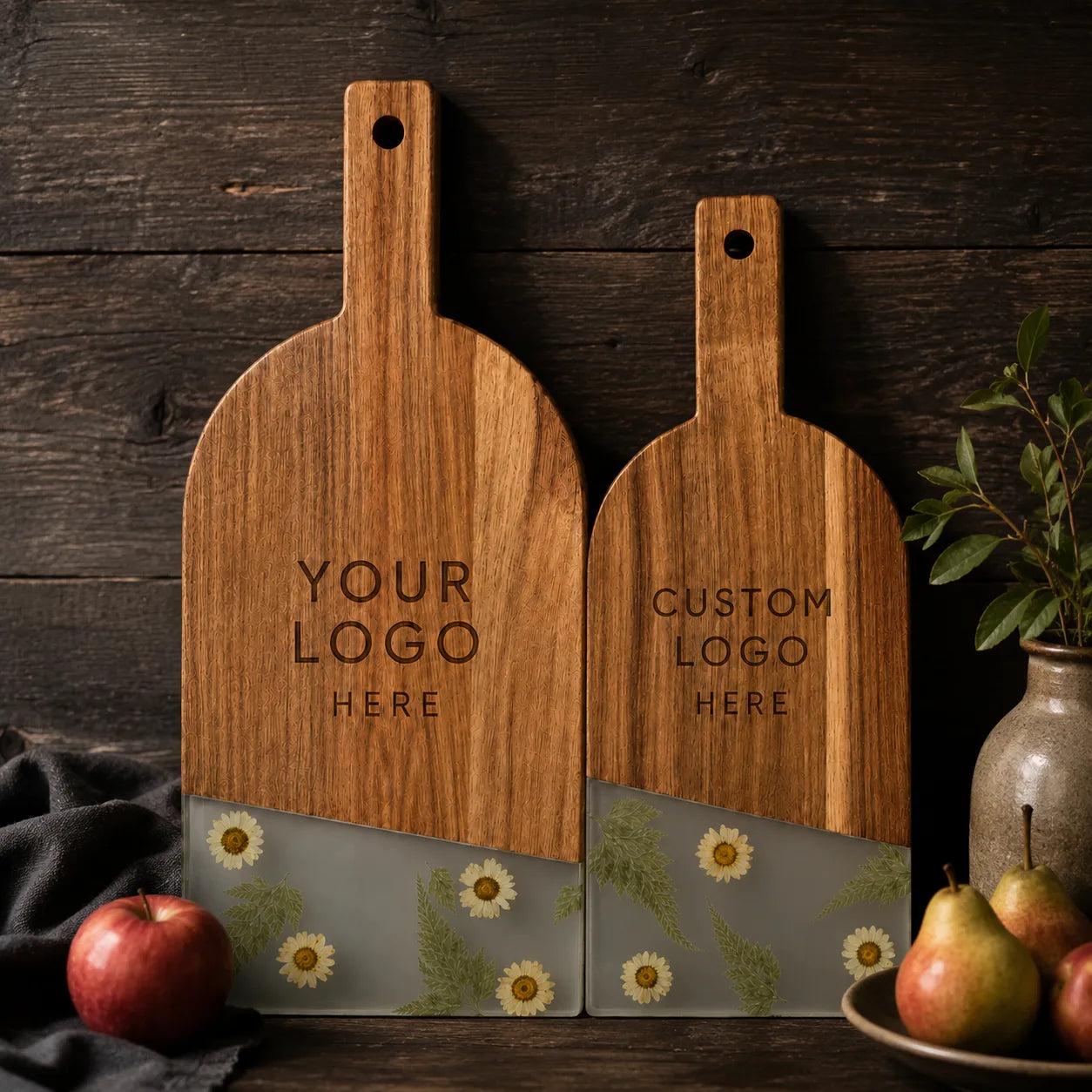 Custom Floral Resin Charcuterie Board with Logo