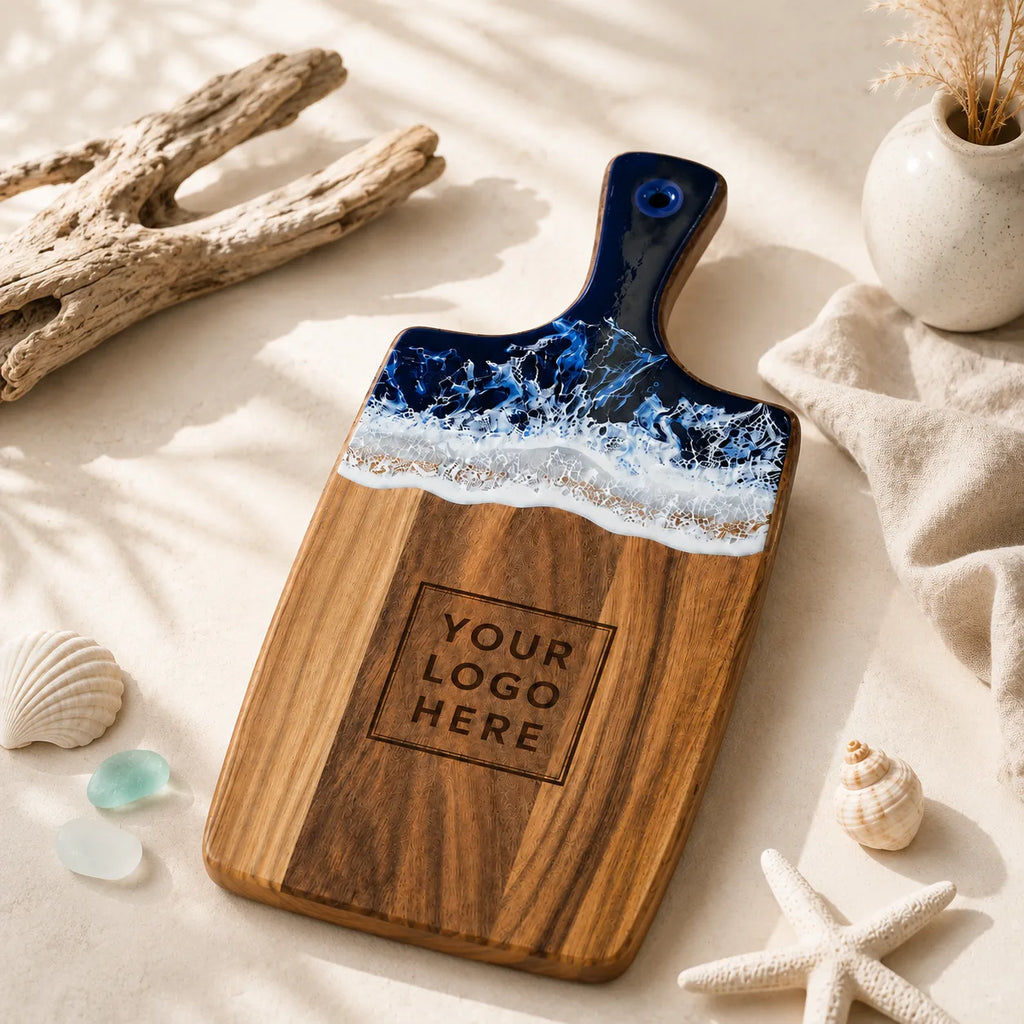 Custom Ocean Resin Serving Board with Handle and Logo