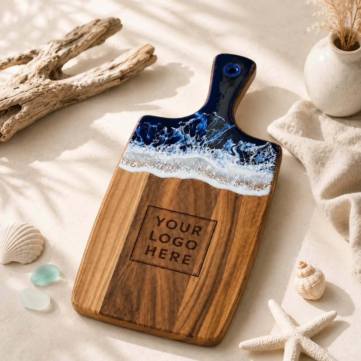 Custom Ocean Resin Serving Board with Handle and Logo