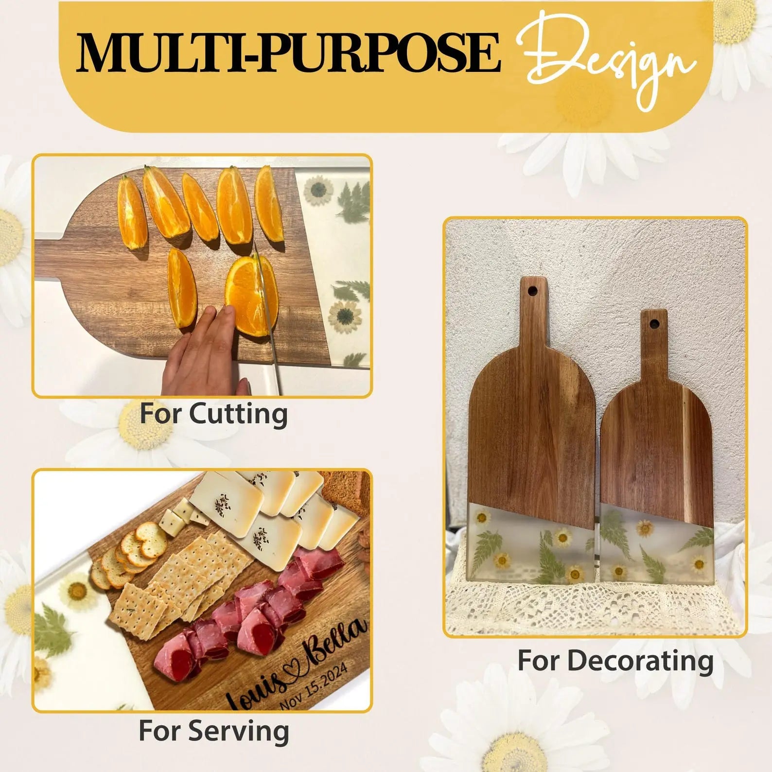 Personalized Floral Resin Board for Couples