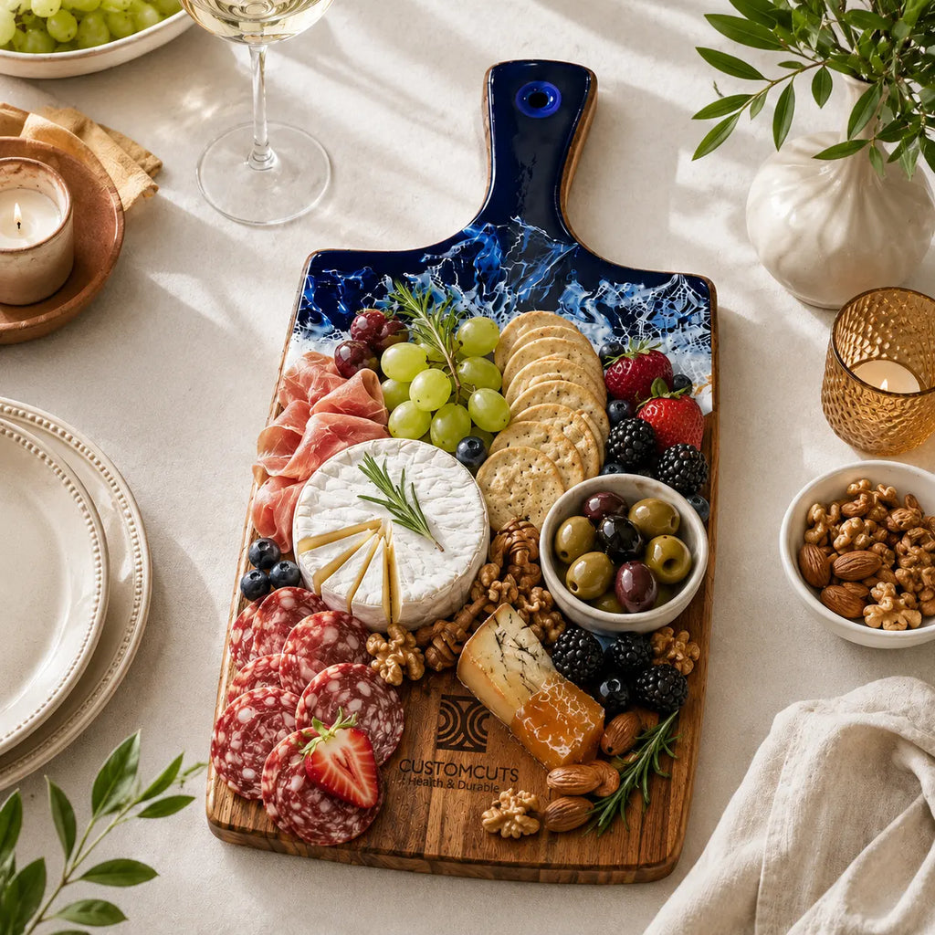 Custom Ocean Resin Serving Board with Handle and Logo