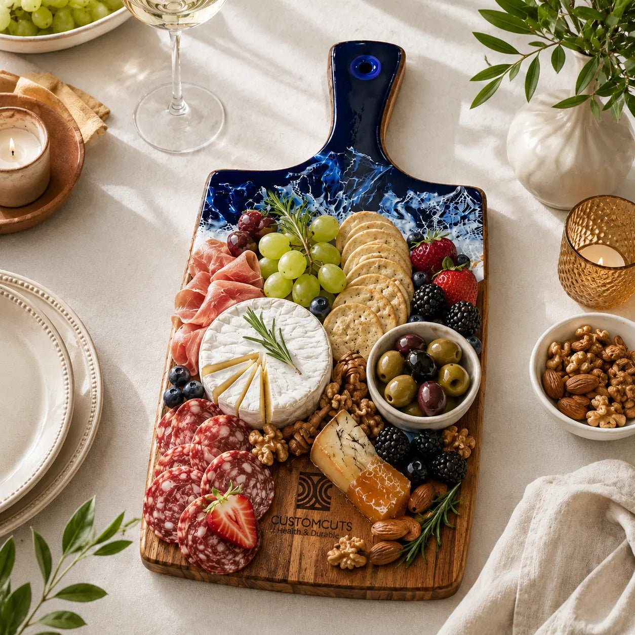 Custom Ocean Resin Serving Board with Handle and Logo