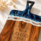Custom Ocean Wave Resin Serving Board with Logo