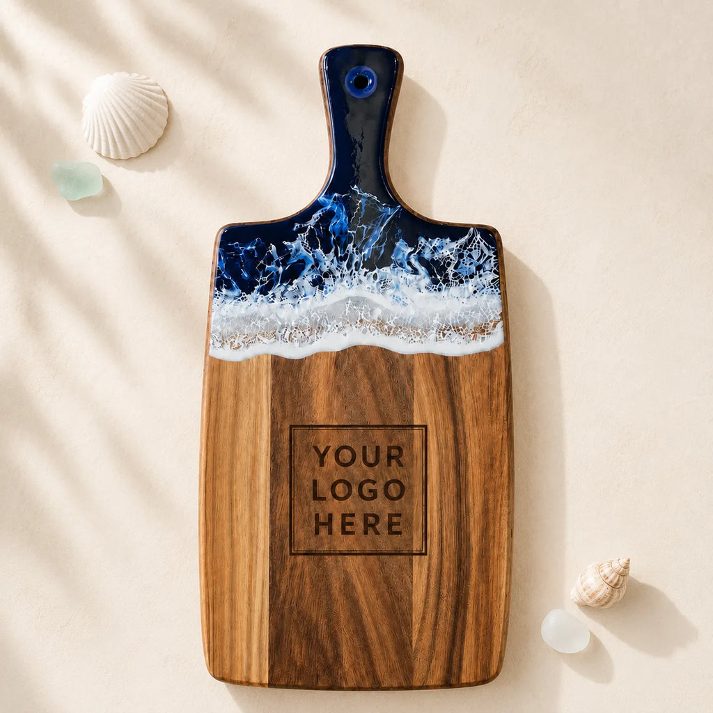 Custom Ocean Resin Serving Board with Handle and Logo