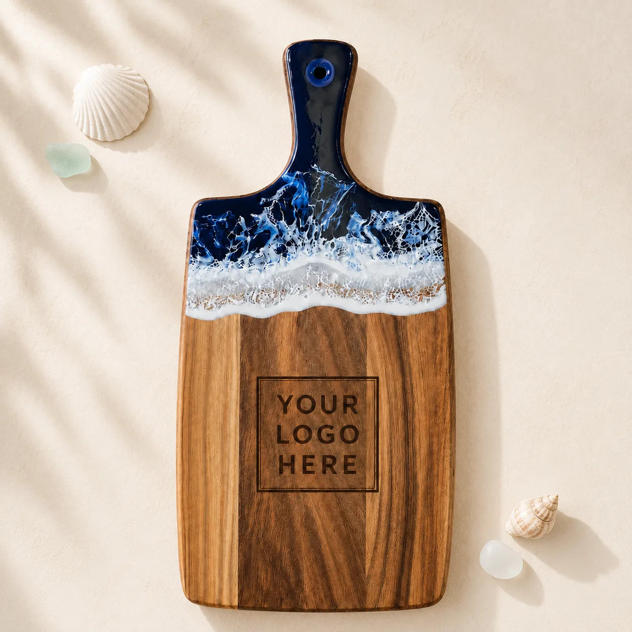 Custom Ocean Resin Serving Board with Handle and Logo