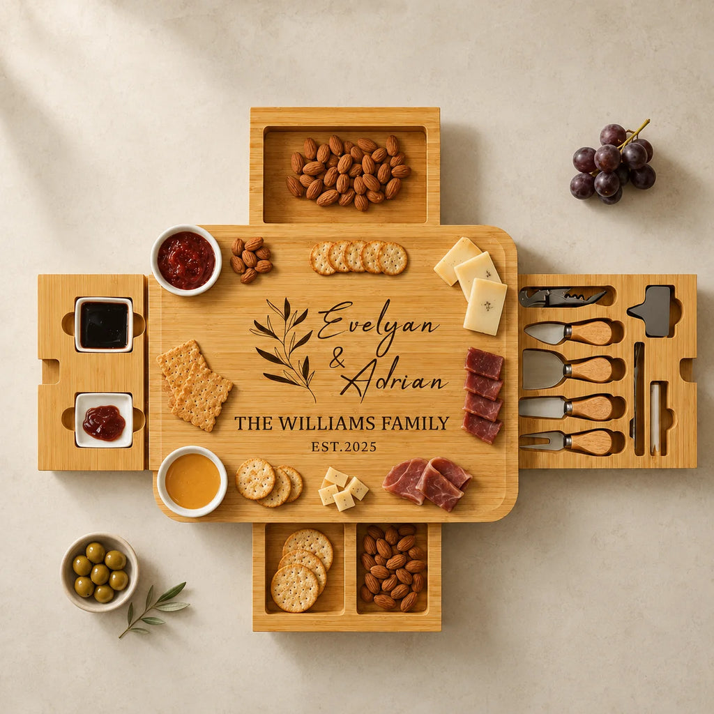Personalized 4-Drawer Bamboo Cheese Board - Mother’s Day Kitchen Gift