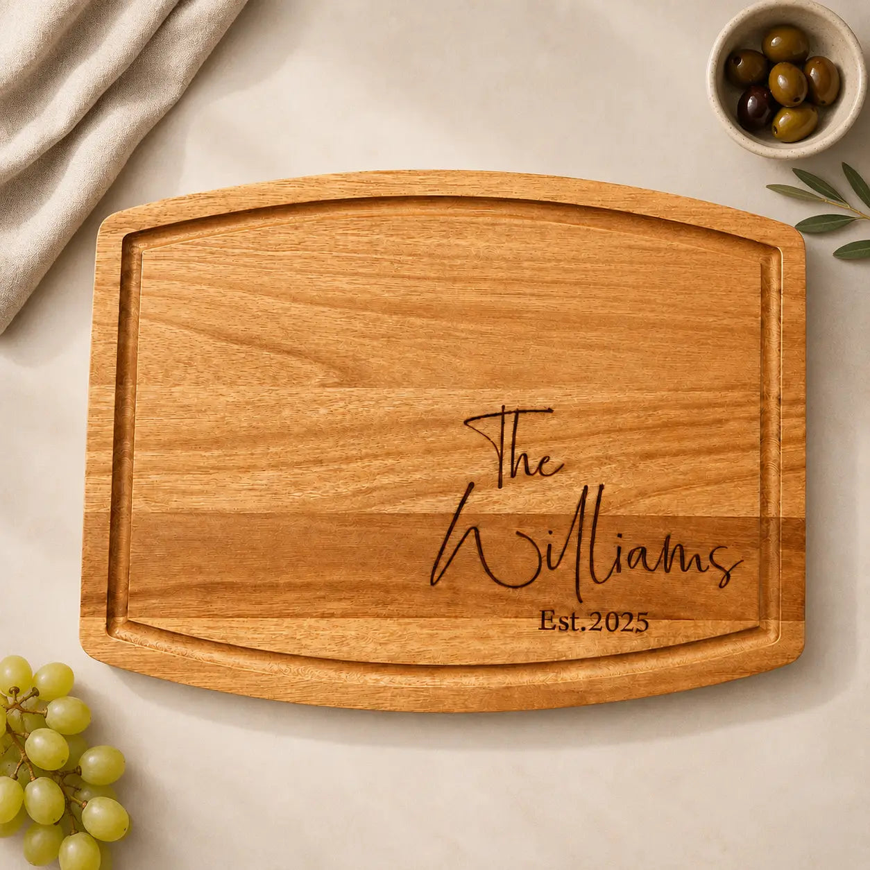 Personalized Acacia Cutting Board with Juice Groove - 2 Sizes Available