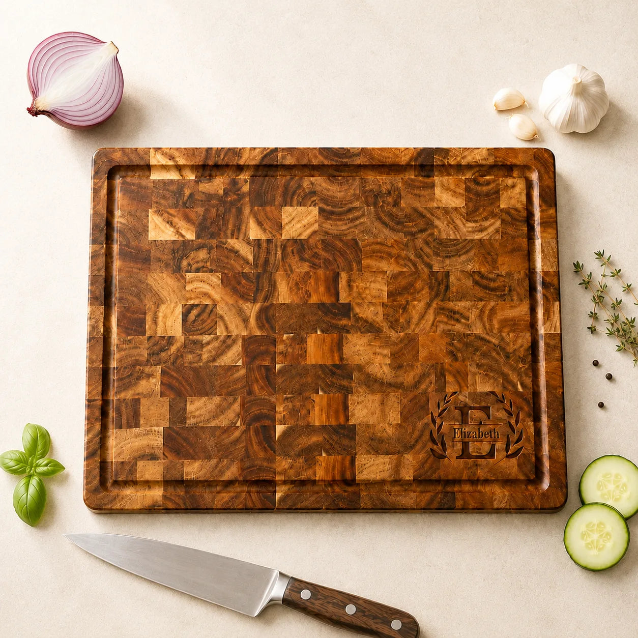 Personalized Acacia Wood Cutting Board - Reversible Housewarming Gift
