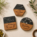 Personalized Black Marble & Wood Coaster