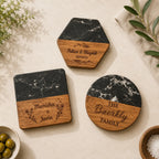 Personalized Black Marble & Wood Coaster
