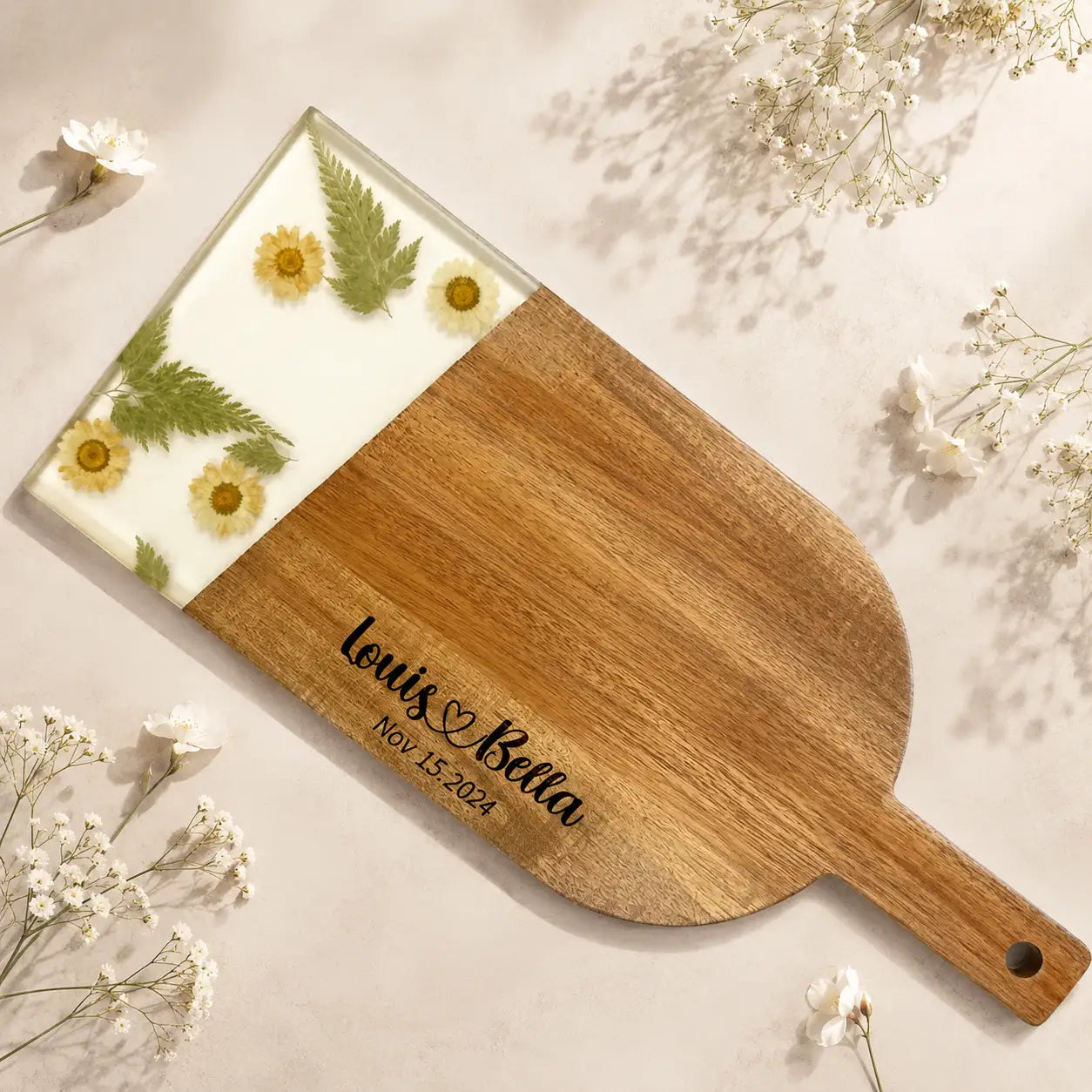 Personalized Dried Flower Resin Charcuterie Board