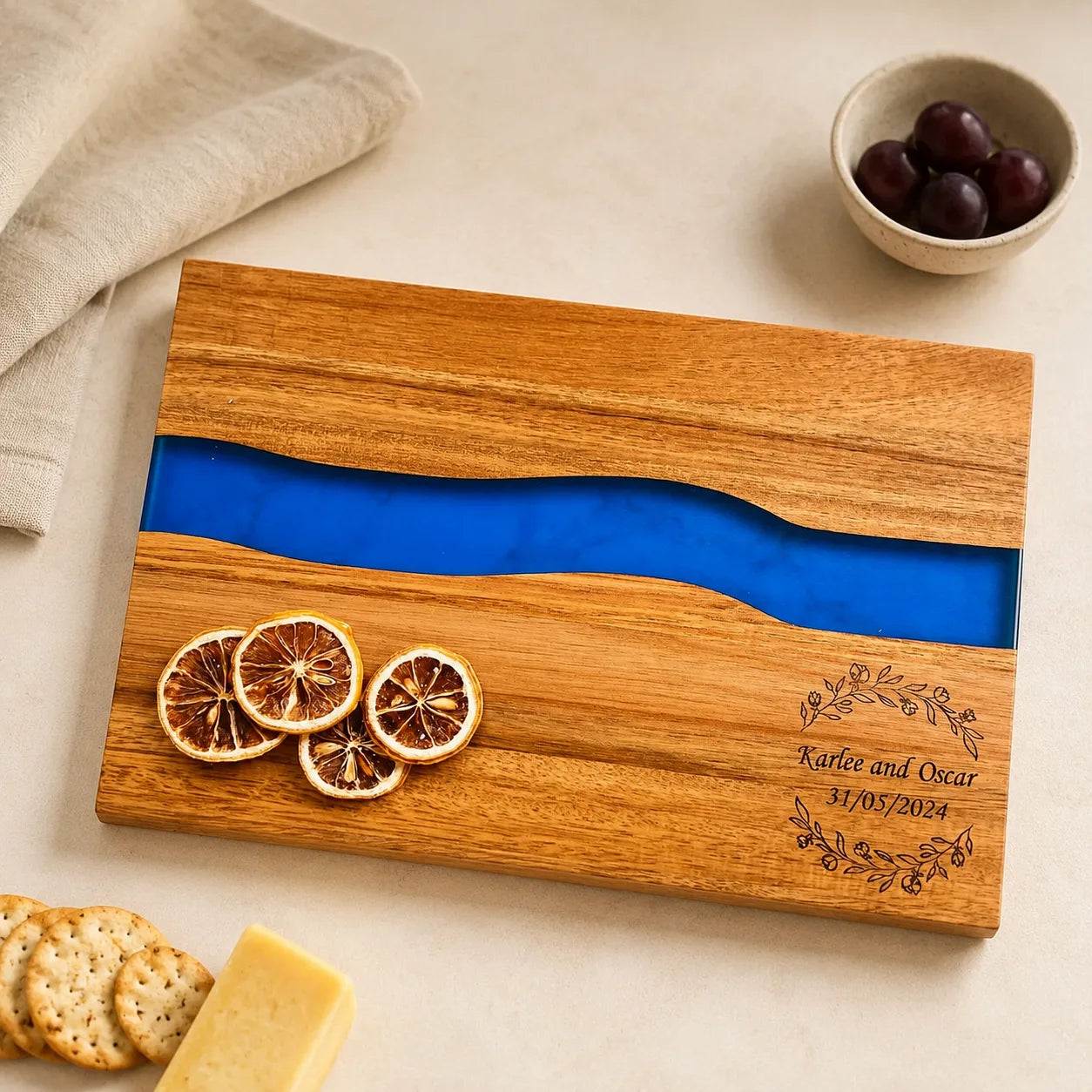 Personalized Epoxy Resin River Cutting Board
