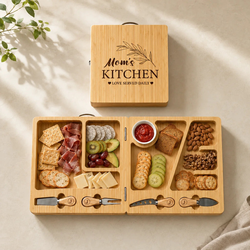 Personalized Folding Bamboo Cheese Board & Knife Set