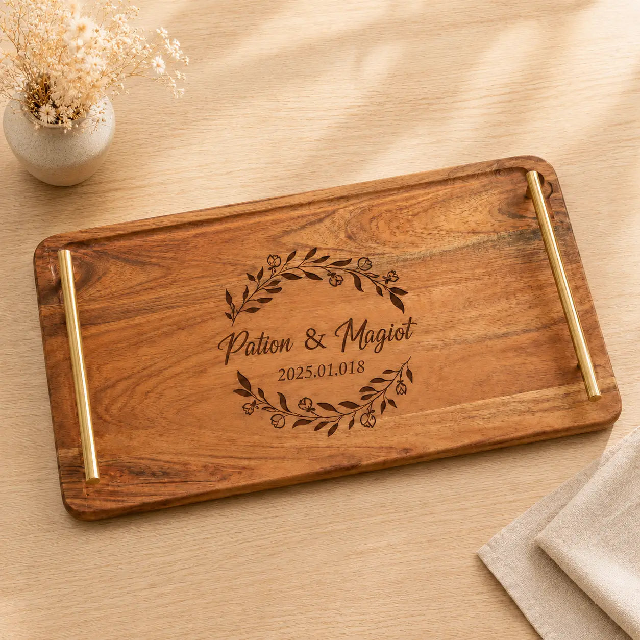 Personalized  Gold Serving Tray with Handles