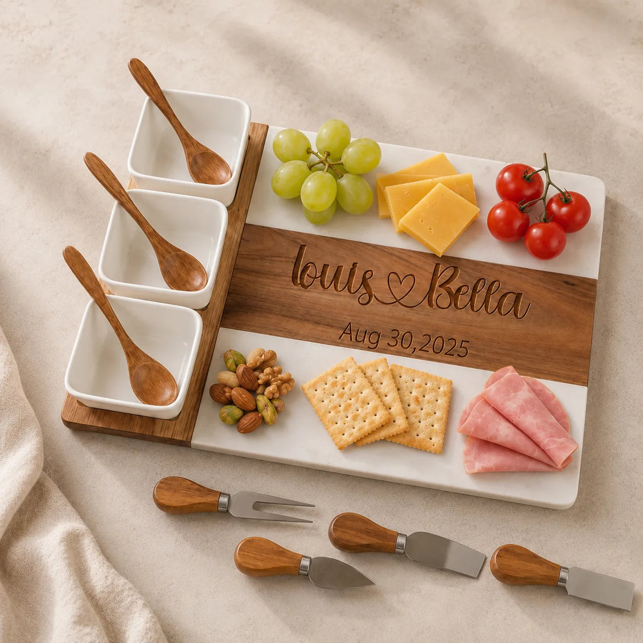 Personalized Marble Wood Charcuterie Board, Cheese Board, Wedding Gift for Couple, Anniversary Gift, Housewarming Gift, Engagement Gift