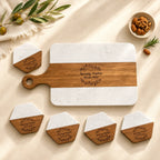 Personalized Marble & Wood Cheese Board with 4 Coasters - Wedding Gift