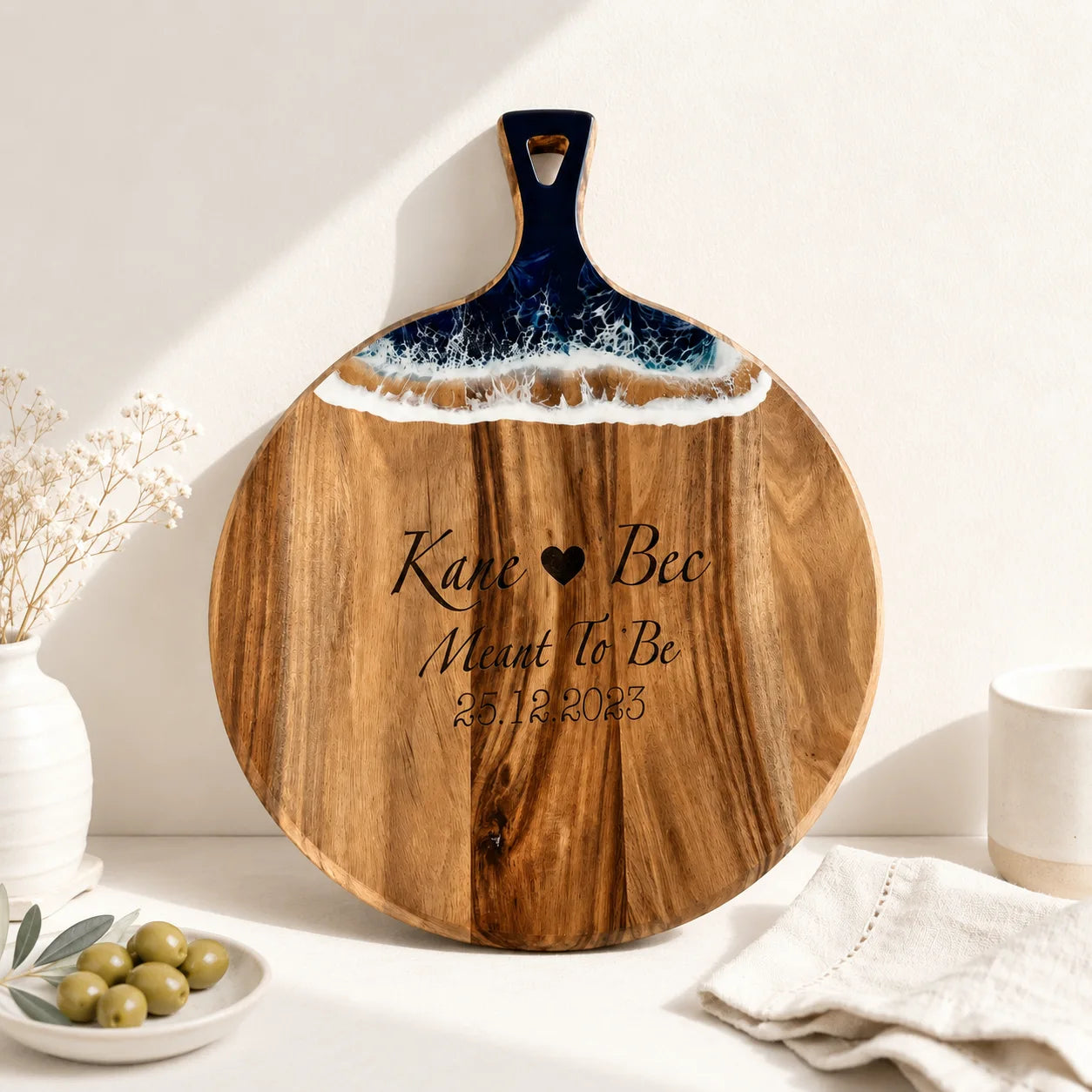 Personalized Meant To Be Charcuterie Board with Ocean Resin
