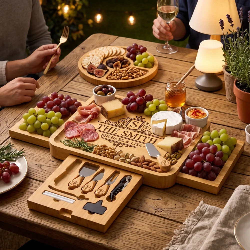 Personalized Monogram Charcuterie Board Set with Drawers