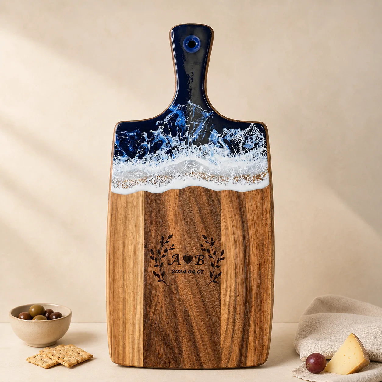 Personalized Ocean Resin Cutting Board with Handle