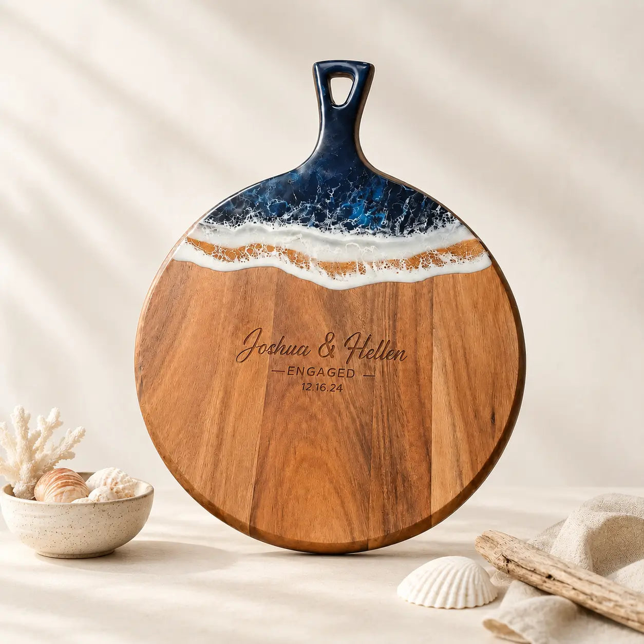 Personalized Ocean Wave Round Cutting Board - Engagement Gift