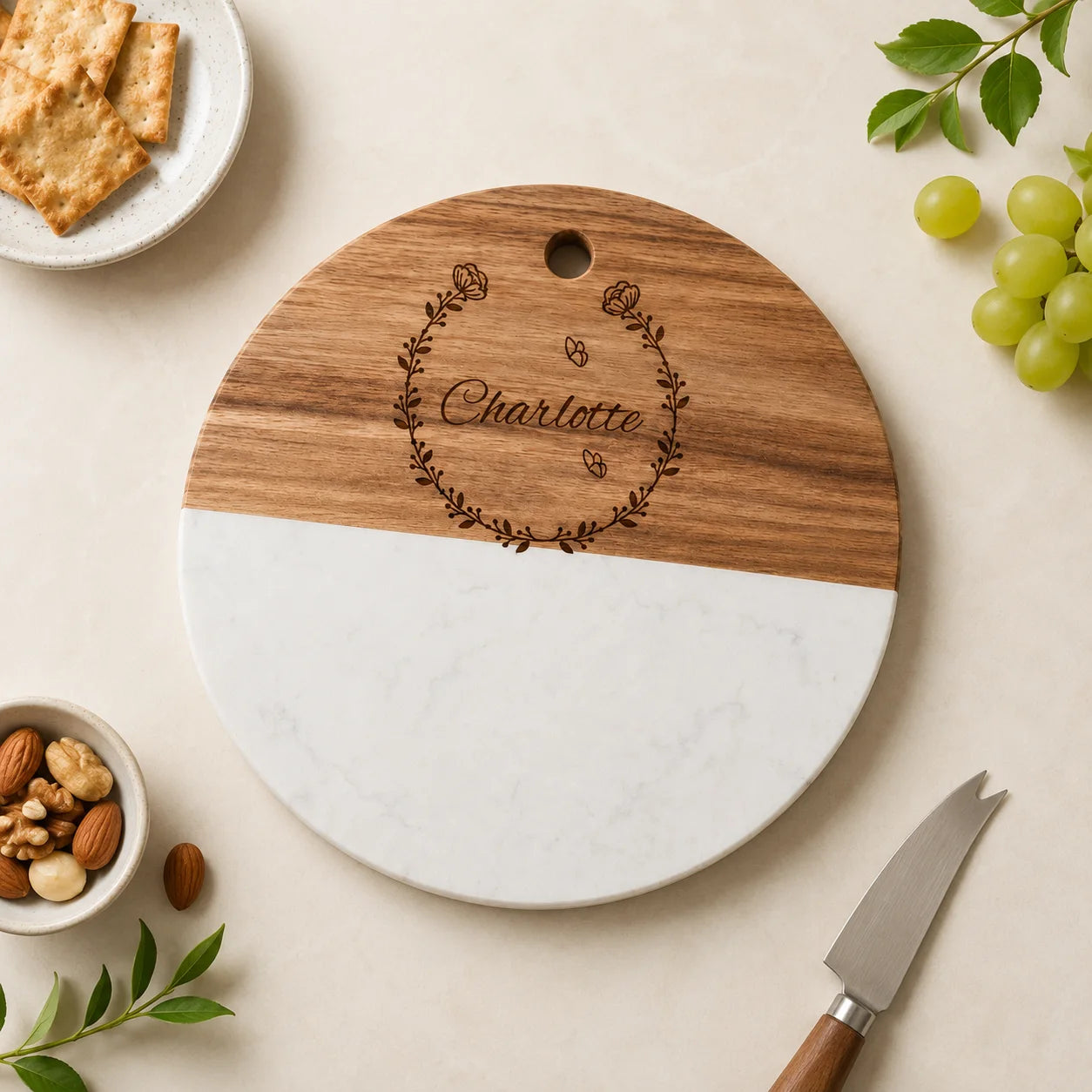 Personalized Round Marble Charcuterie Board