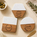 Personalized White Marble & Wood Coaster