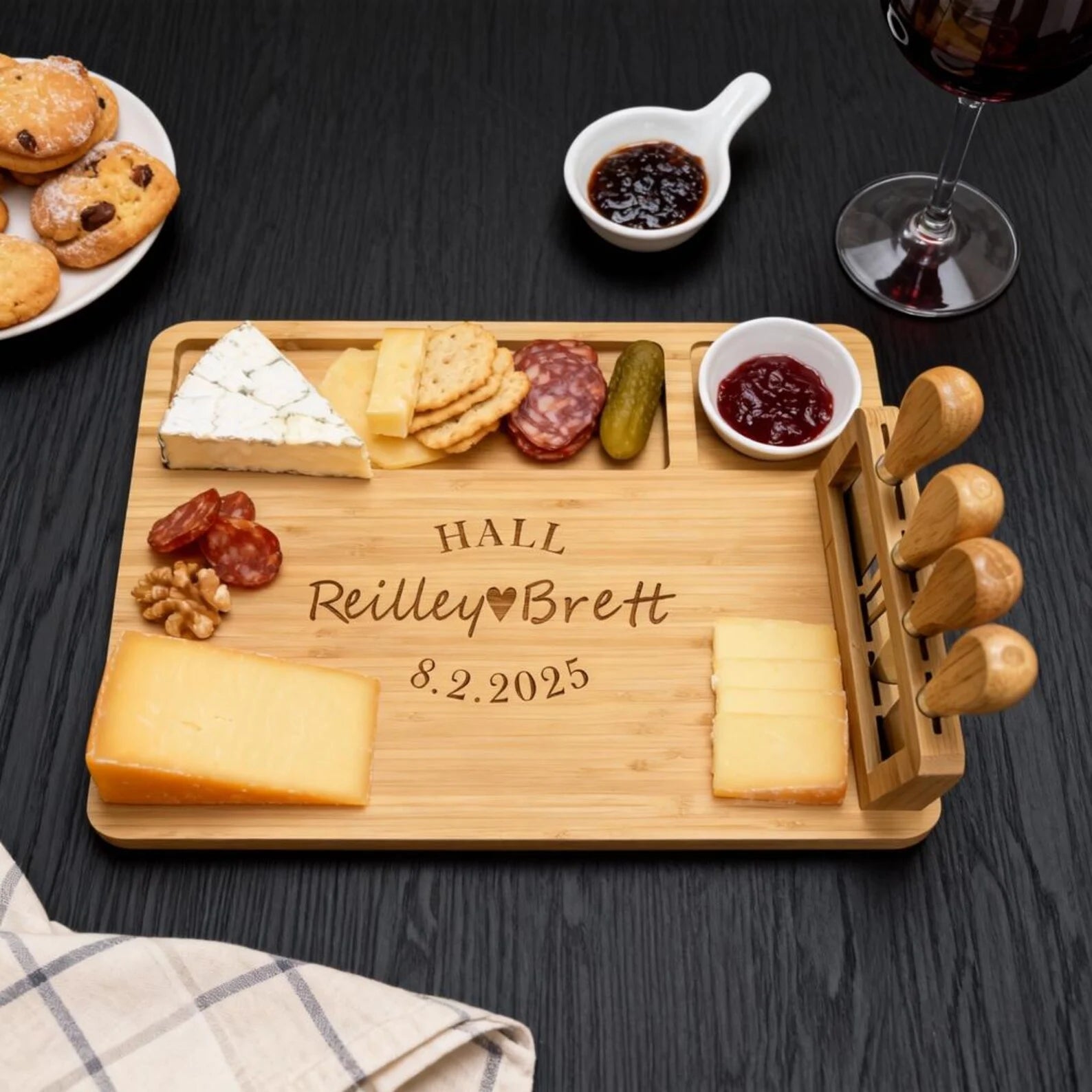 Personalized Cheese Board with Magnetic Knife Stand