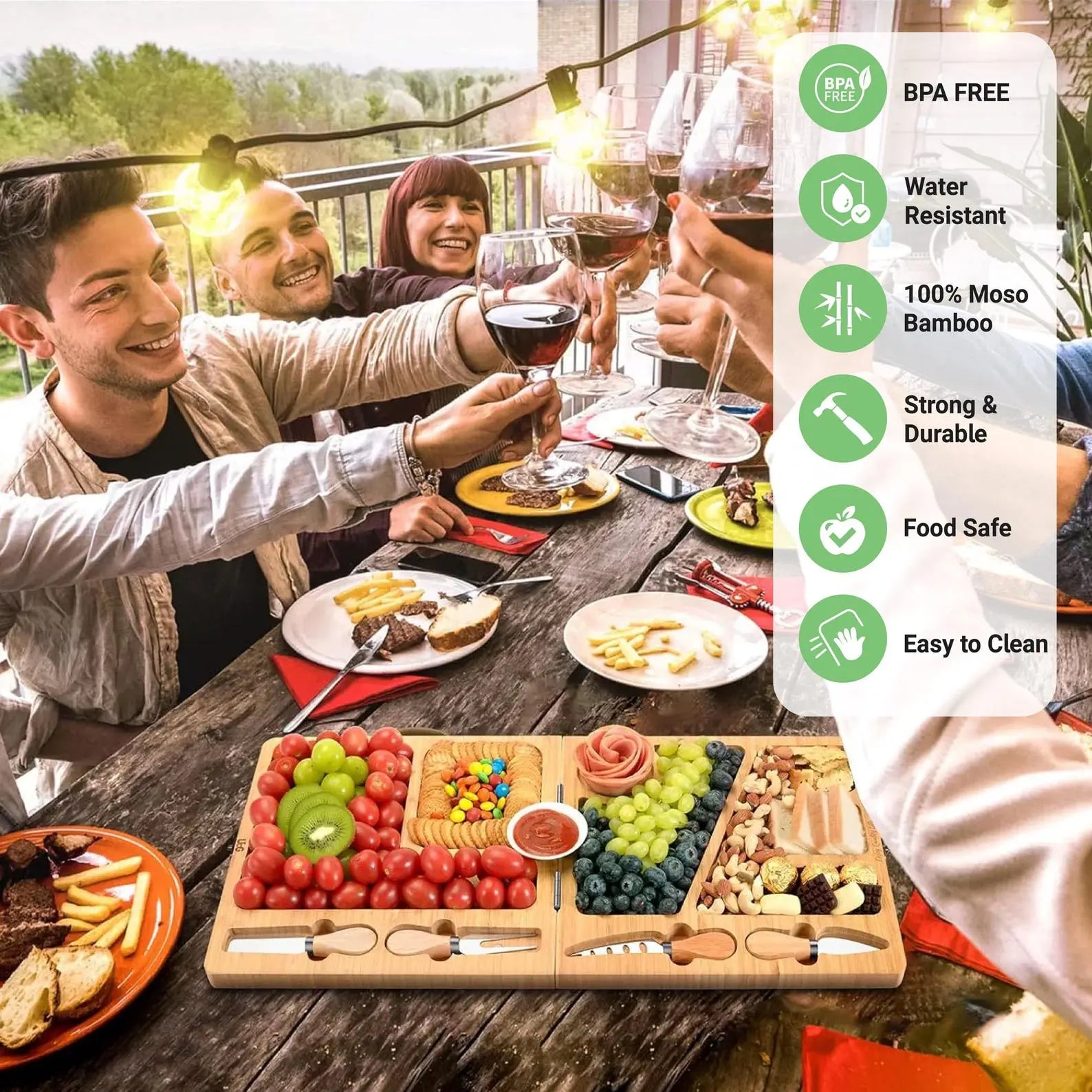 Personalized folding charcuterie board set for outdoor entertaining