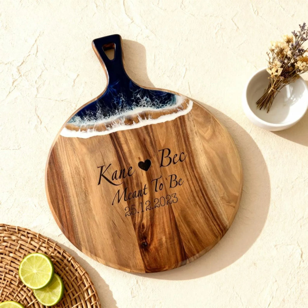 Personalized Meant To Be Charcuterie Board with Ocean Resin