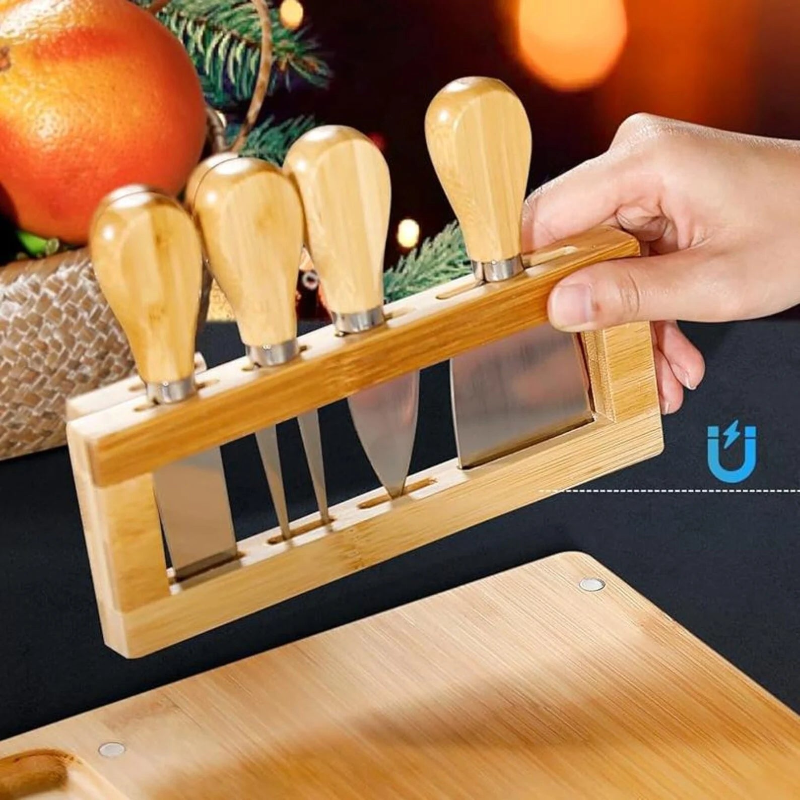 Personalized Cheese Board with Magnetic Knife Stand