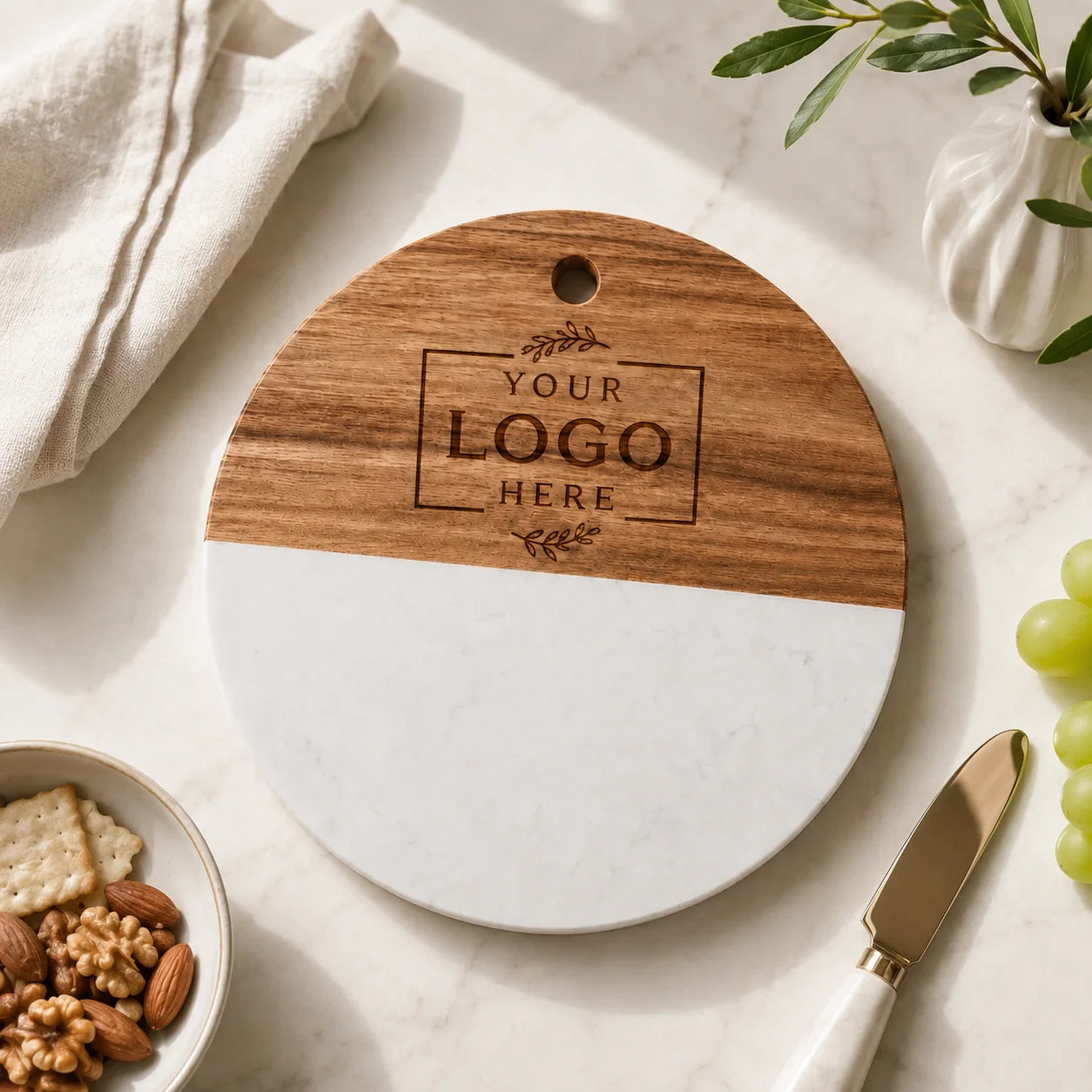 Custom Round Marble Charcuterie Board with Logo