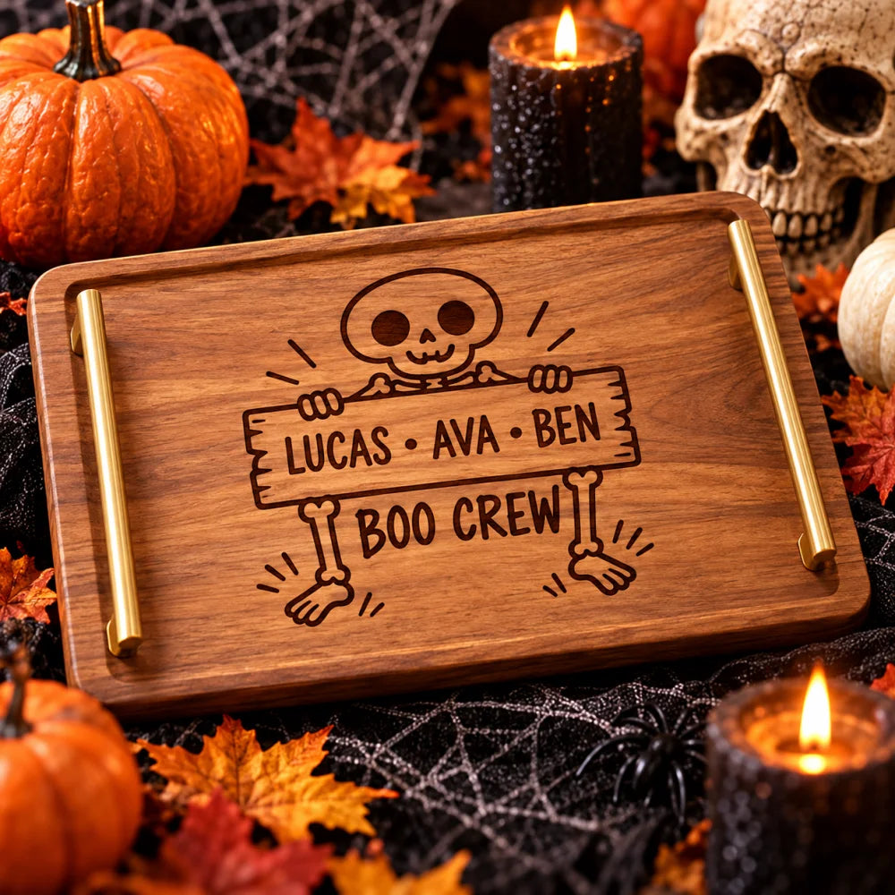 Skeleton_engraved_wooden_tray_with_gold_handles_on_spiderweb_cloth