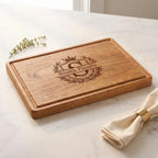 Smith_Family_crest_engraved_wooden_board_on_marble_counter